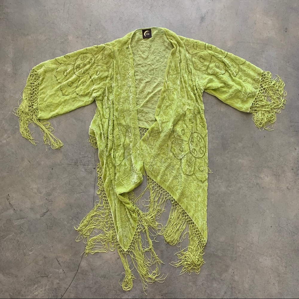 Planet Blue 🌎Lime Green Fringe Cropped Kimono🍋 - Picture 1 of 9